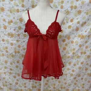 Vtg 90s red mesh & lace babydoll lingerie sz medium